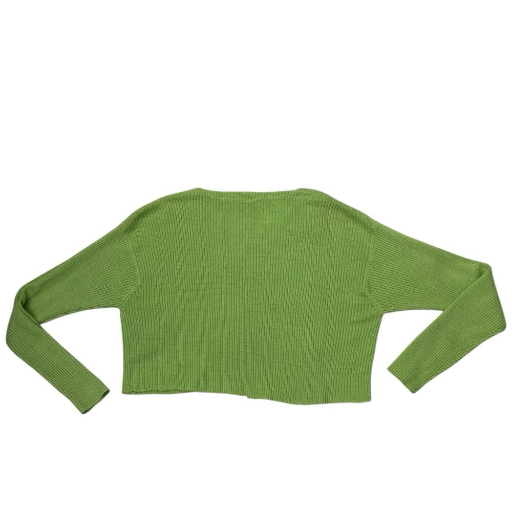 VTG Delores Bell Sz M Lime Green Ribbed Ramie Blend Cropped Long Sleeve Top Y2K - Picture 4 of 12